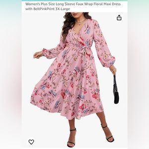 Women's Plus Size Long Sleeve Faux Wrap Floral Maxi Dress 3X-Large